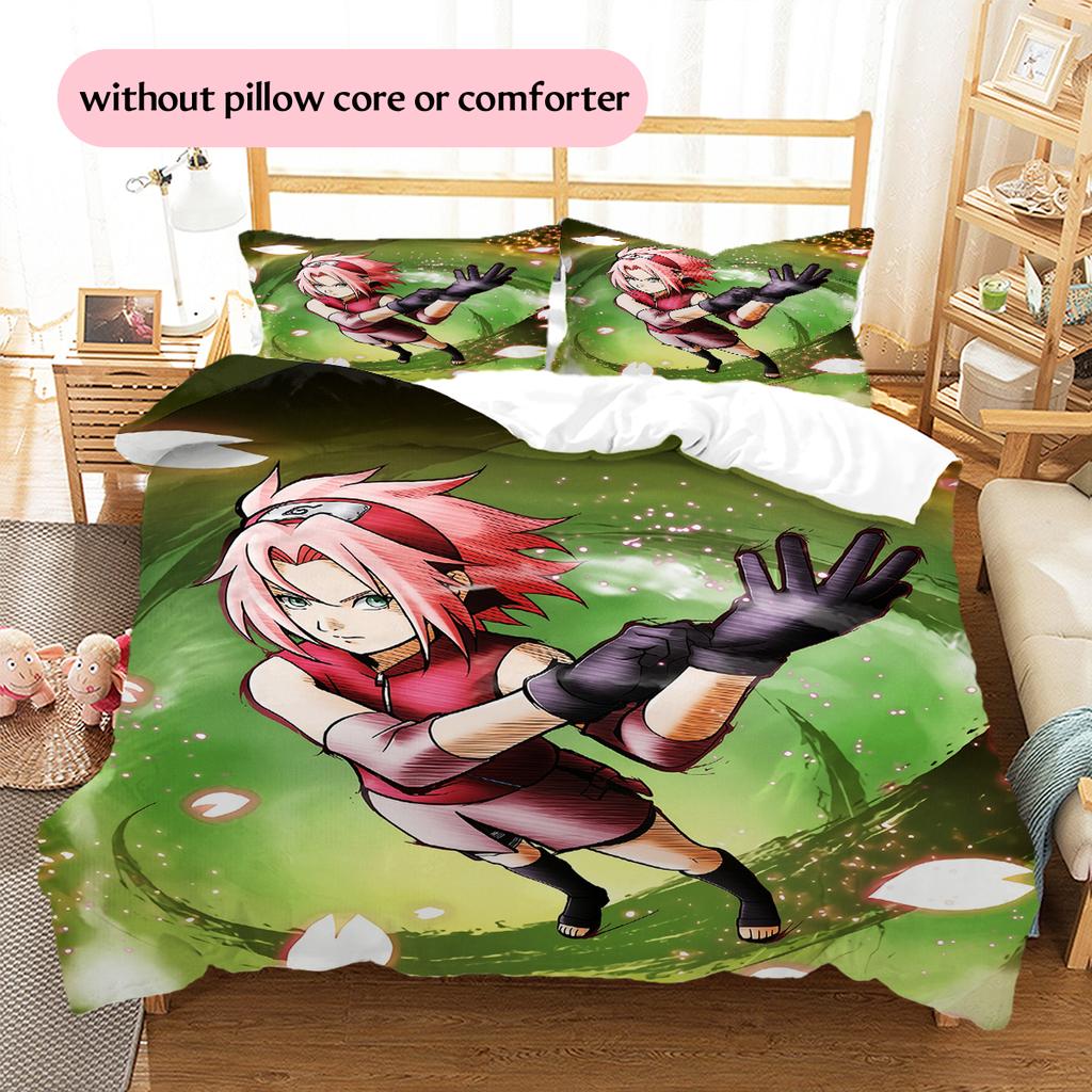 Постельное белье с рисунком Харуно Сакуры из аниме Наруто, Декор для дома, Подарок на день рождения (1 пододеяльник + 2 наволочки, без наполнителя)