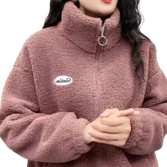 Весна-зима Женская куртка с воротником-стойкой, флисовая куртка на молнии с длинным рукавом, однотонный кардиган, сохраняющий тепло, спортивная верхняя одежда с карманами