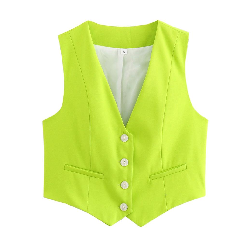 Женский ретро однотонный карамельный цвет V-образный вырез короткий жилет костюм