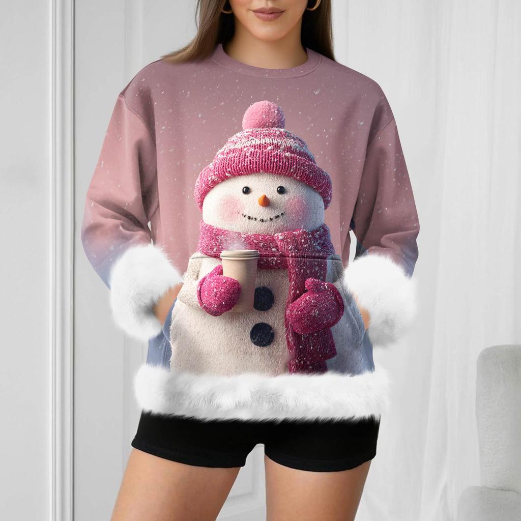 Женский повседневный свитшот с длинными рукавами и принтом снеговика на Рождество