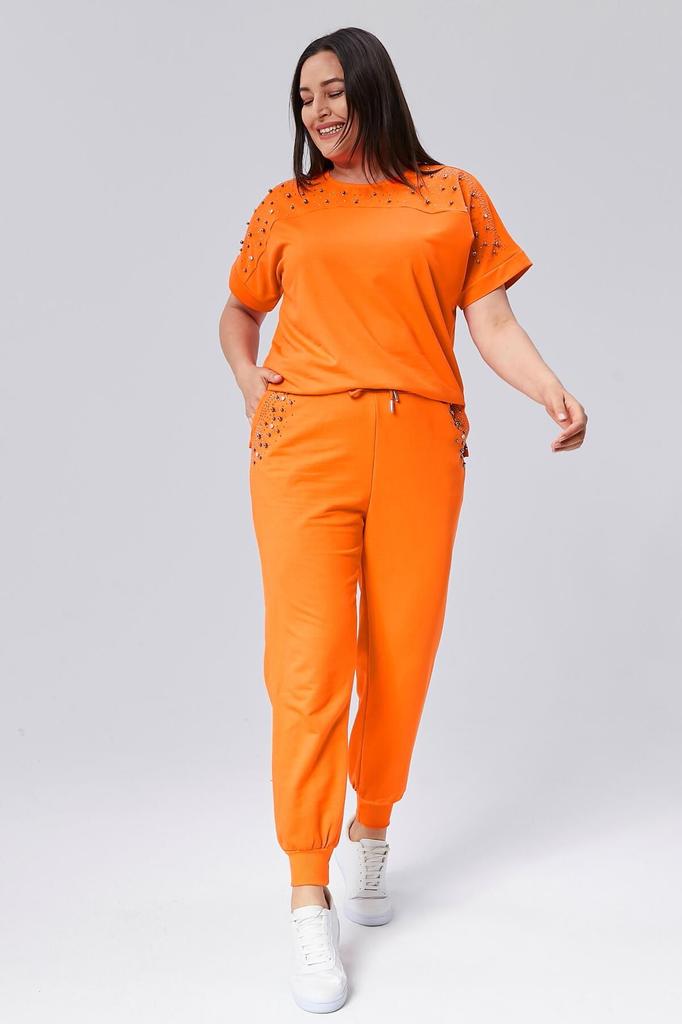 Женский модный спортивный костюм большого размера, летний зеленый спортивный костюм большого размера с камнями и бисером, с короткими рукавами