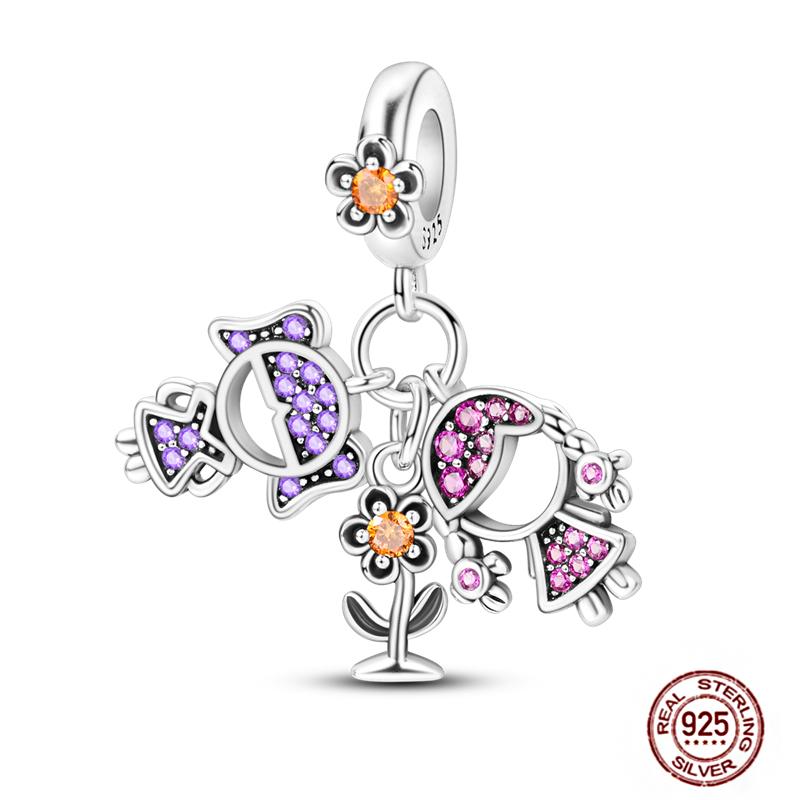 Медные Шармы Большая Любовь Мама Семья Сестра Розовое Сердце Тюльпан Бусины Ча Подходят для Оригинального Браслета Сделай Сам Ювелирный Подарок на День Матери