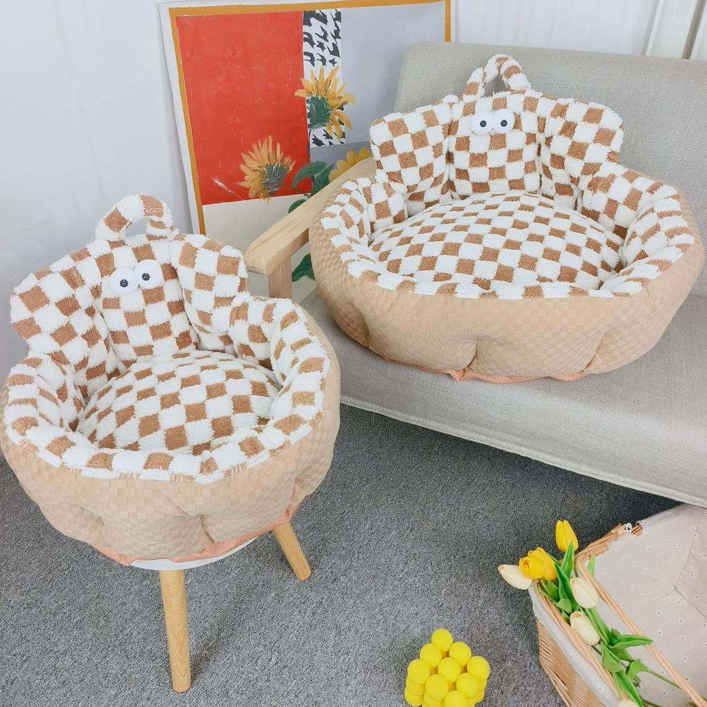 Диван-гнездо Big Eyes Checkerboard Round Nest Bed Pet Bed Cat Bed Dog Bed Pet Laugh Universal Small and Medium Size for All Seasons