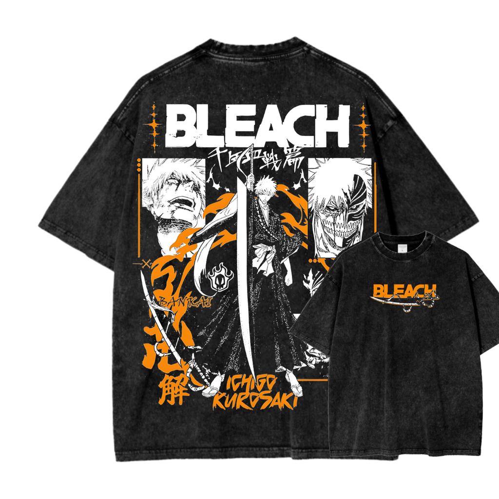 Футболка с мангой BLEACH Для мужчин Женщин Футболка Винтажная Стиранный Хлопок Футболка Летняя С Коротким Рукавом Одежда Повседневная Свободный Крой Футболка Топ Женская Мужская Одежда