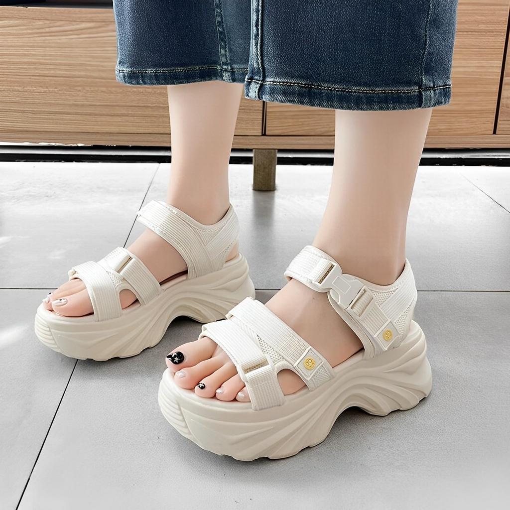 Сандалии для спорта легко ходить каблук 6 см [Magno] Женщины на толстой подошве, сандалии, легкие, в, обувь, (бежевый, 23.5 см)