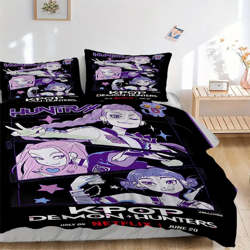 3pcs bedding set KPOP Demon Hunters Includes 1 Comforter + 2 Pillowcases, Without Pillow Inserts, Soft Comfortable, Lightweight Breathable,