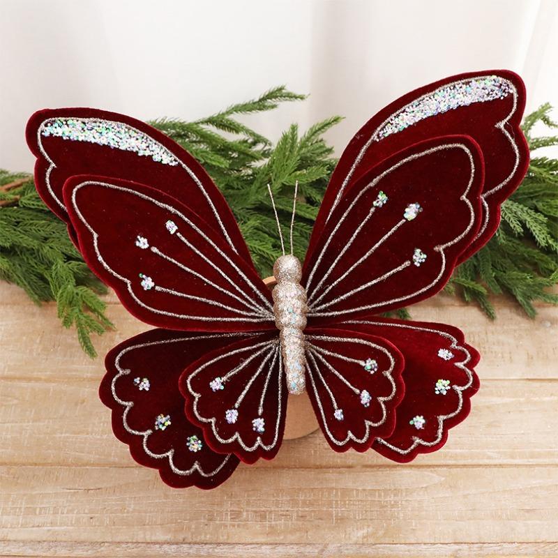 Shengyuan's new velvet painted butterfly Christmas tree ornament, simulated fabric butterfly Christmas ornament