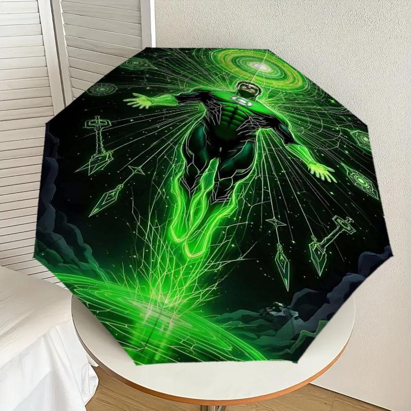 1pc Green Lantern Automatic Open/Close Umbrella Compact Folding Umbrella with 8-Rib Shaft lightweight esign, for Women/Men1130A