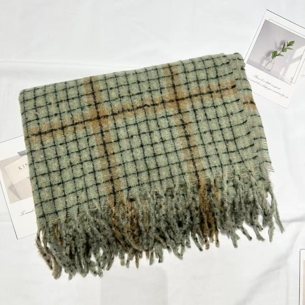 Women's Houndstooth Tassel Scarf - Autumn Winter Korean Style, Retro Warm Shawl