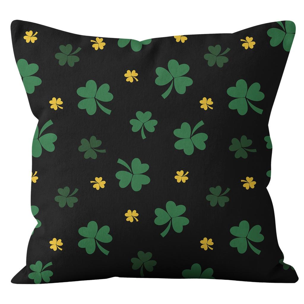 Home Cushion Cover St. Patrick's Day Pillowcase Four-leaf Clover Plaid Sofa Cushion Cover