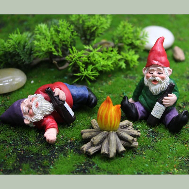 4PCS Fairy Garden Gnomes Accessories My Little Friend Drunk Gnome Dwarfs Statue