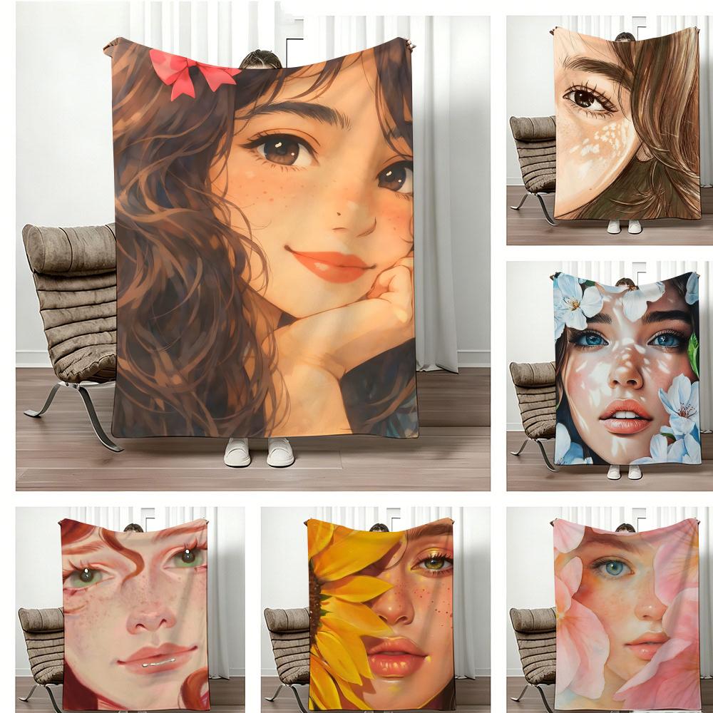 Semi realistic anime Painterly illustration Throw Lightweight 240g Flannel Blanket Soft Skin-friendly for Summer Cooling