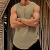 Men Summer Vest Round Neck Sleeveless Knitting Vest Solid Color Loose Fit Bodybuilders Gym Camisole Streetwear