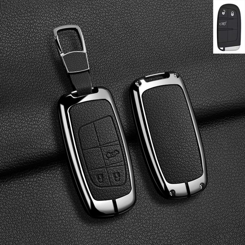 Zinc Alloy Leather Car Key Case Cover Shell for Dodge Ram 1500 Journey Charger Dart Challenger Durango Auto Keychain Accessories