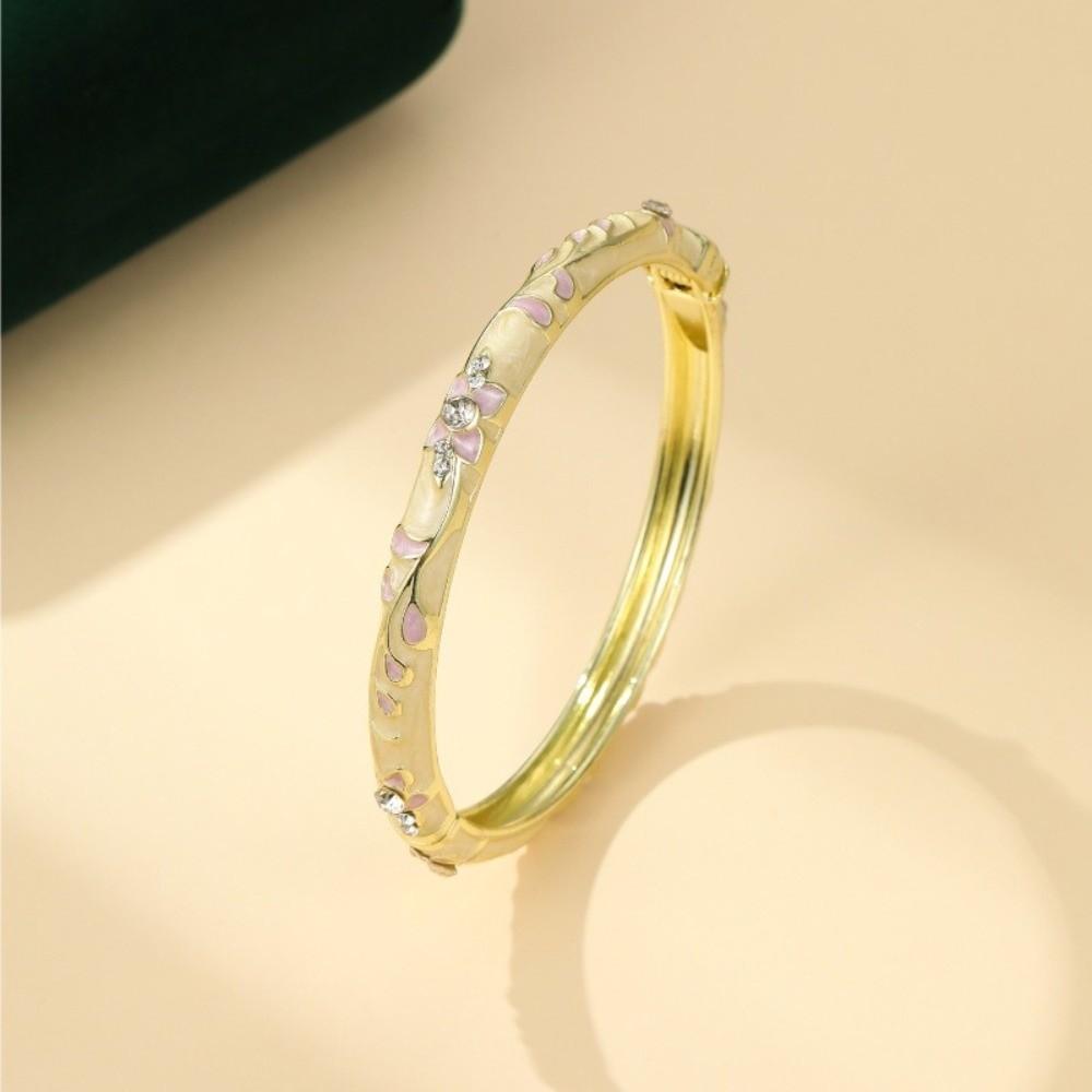 Colorful Enamel Enamel Flower Bangle Chinese Style Women's Floral Bracelet Gifts for Women Girl