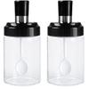 2Pcs Clear Glass Body Seasoning Bottle with Integrated Spoon Cover Household Kitchen Seasoning Box Leak-proof Salt Dispenser