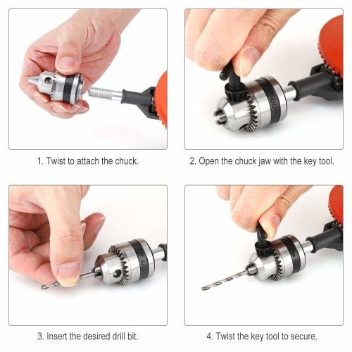 Housolution Micro Drill, 1/4 Inch (0.6-6mm) Hand Drill for Woodworking and Metal, 0.8-3mm Drill Bits, 10-Piece Set, Stainless Steel, Double Gear, DIY