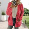Women Sweater Coat Long Sleeve Collarless Knitting Jacket with Pockets Loose Fit Solid Color Tops Coat Autumn Winter Wear