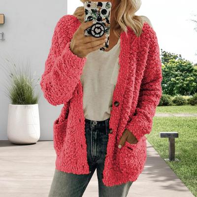 Женский свитер-пальто с длинными рукавами, без воротника, вязаная куртка с карманами, свободного кроя, однотонный, топы-пальто, осенне-зимняя одежда