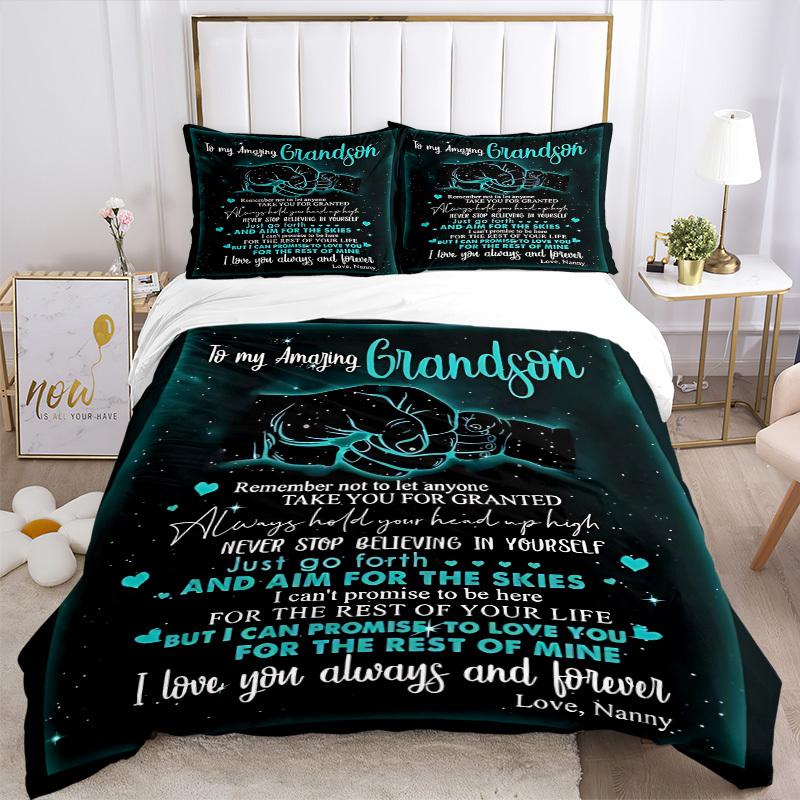 3pcs Grandson Love Quotes Duvet Cover Set - Machine Washable, Includes 1 Cover and 2 Pillowcases, No Core Included yy251013146
