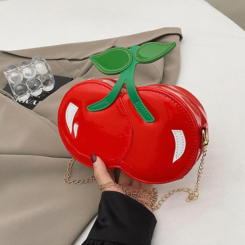 Women's Funny Cherry Shape Shoulder Crossbody Bag Cute Personalized Chain Design Small Purse and Handbag CLE