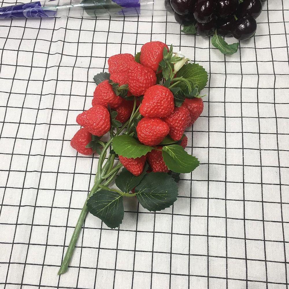 Пластиковая ветка с искусственной клубникой и ягодами, для DIY, имитация растения, фрукты, стол