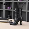 Witch Boot Flower Holder Gothic Vase, Halloween Table Centerpiece Black Spider Web Decorative Mantel Ornament High Heel, for Shelf Coffee Decoration