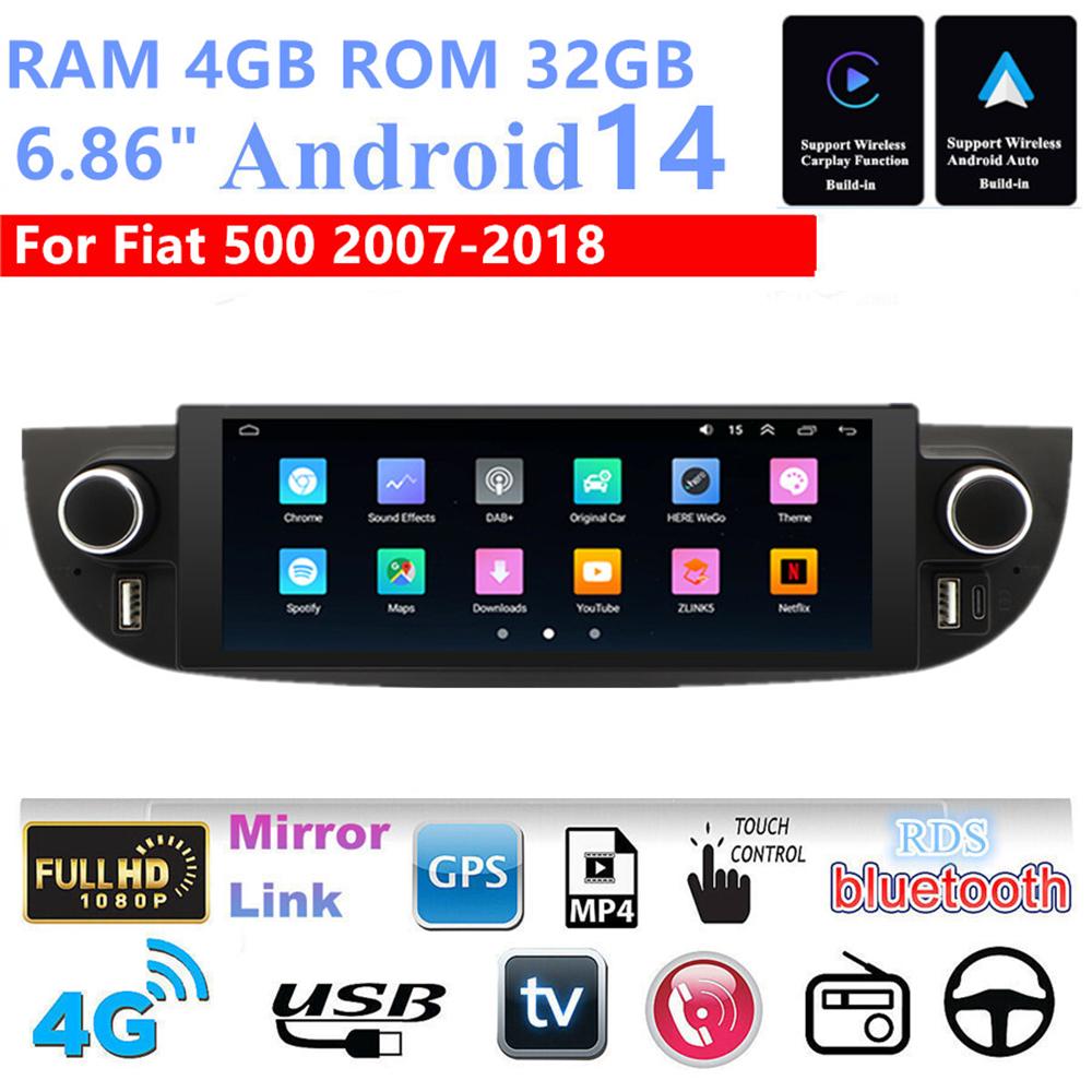 6.86'' 4+32GB Stereo Radio GPS Navigation Head Unit For Fiat 500 2007-18 Carplay