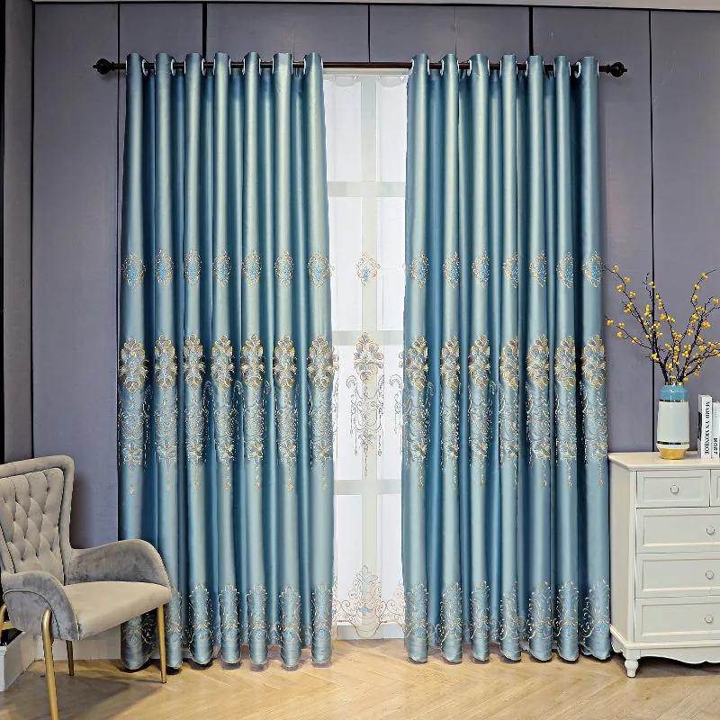 Full Blackout Curtains Embroidered Curtains Living Room Bedroom Balcony Soundproof Sunshade Bay Window European Curtain Rod