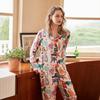 Пижамы из шелка Ice Silk, женская весенняя новинка, кардиган с длинными рукавами и принтом, комплект домашней одежды на весну и осень