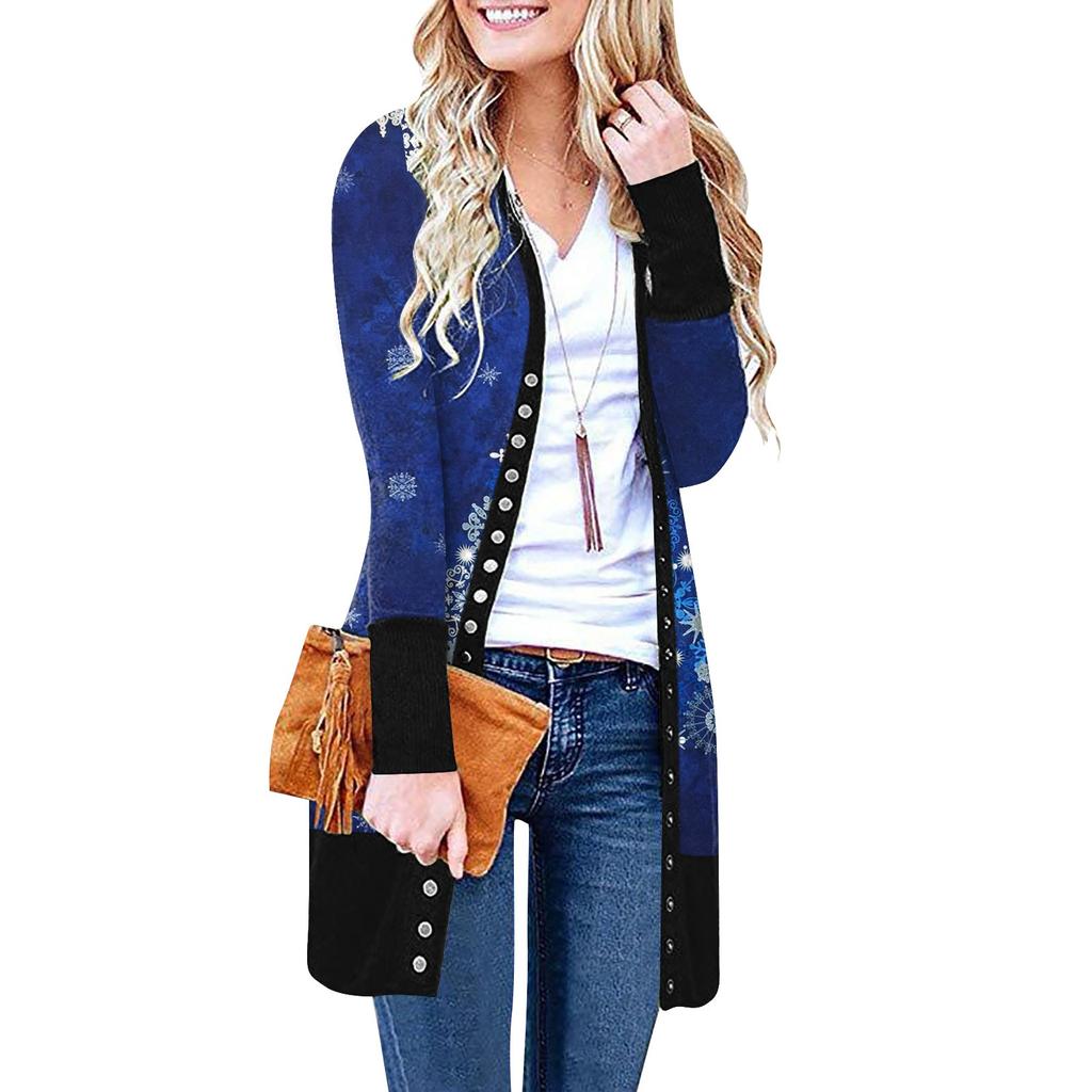 Женский повседневный кардиган с длинными рукавами и постепенным рождественским принтом, легкая куртка