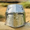 Templar Helmet with Wooden Stand Medieval Crusader Helmet Templar Knight Helmet Silver Finish