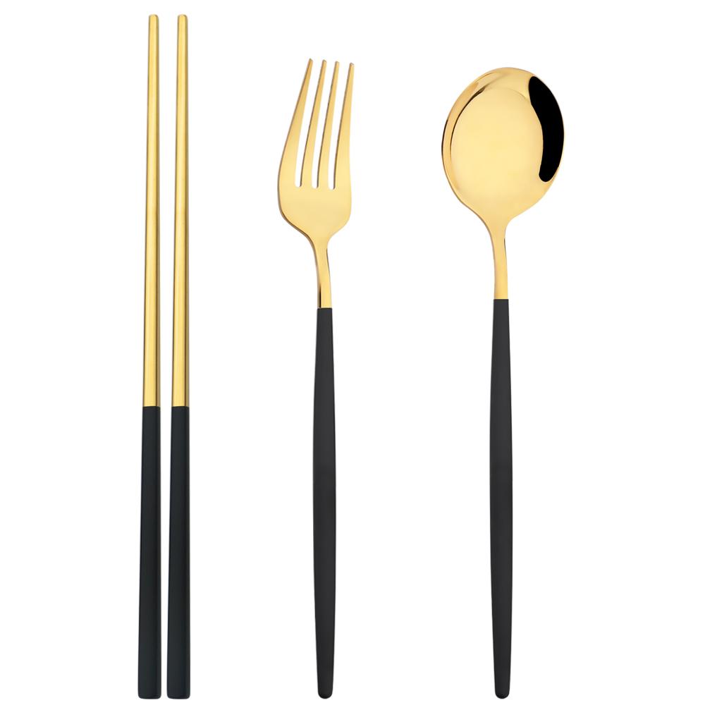 Зеркало, ложка, вилка, палочки для еды, набор посуды, 3 шт., столовая посуда из нержавеющей стали, золотой западный набор столовых приборов, кухонные принадлежности для ужина