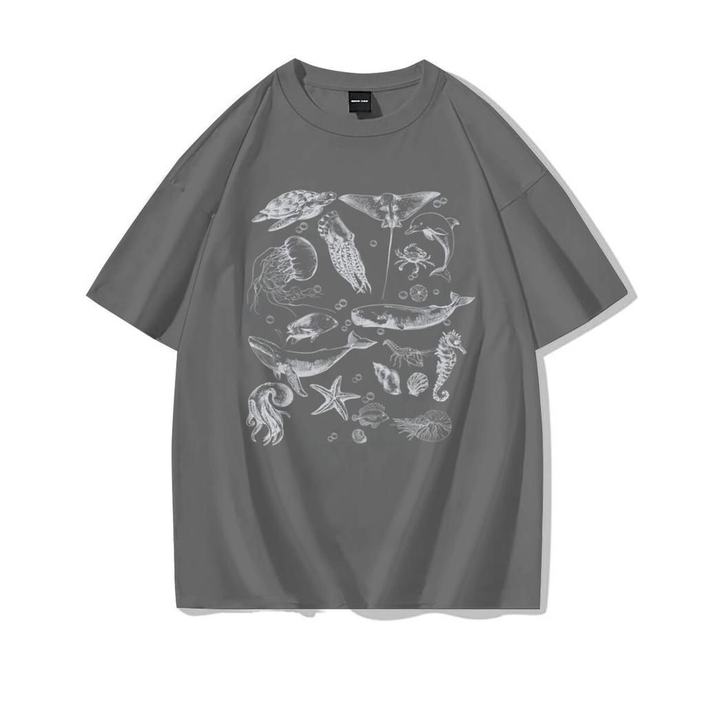 Loose Fit Unisexs Ocean Animals Tshirts Harajuku Trend Girls Short Sleeve Tee Summer Clothes Girl Casual Round Neck Cotton Tee