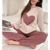Women's New Style Pajamas Set Heart Pattern Short Sleeve Shirt Trousers Two-piece Simple and Lovely Casual Home Wear
