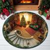 3D Santa Claus Round Rug Christmas Hole Illusion Carpet Funny Holiday Floor Mat for Living Room Entryway or  Room Decor