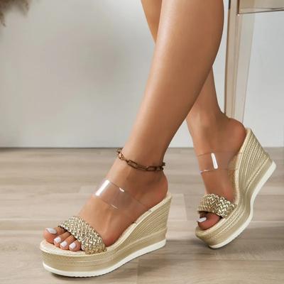 Летняя женская обувь 2024 года, высококачественные однотонные женские тапочки, модная танкетка на очень высоком каблуке, женская пляжная обувь большого размера