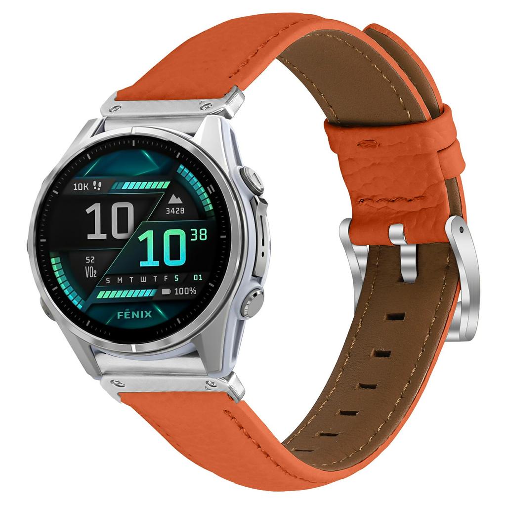 Litchi Texture Genuine Cow Leather Strap for Garmin Fenix 8 47mm/Tactix 8 47mm/quatix 8 47mm Pointed-End Watch Band with Silver Buckle