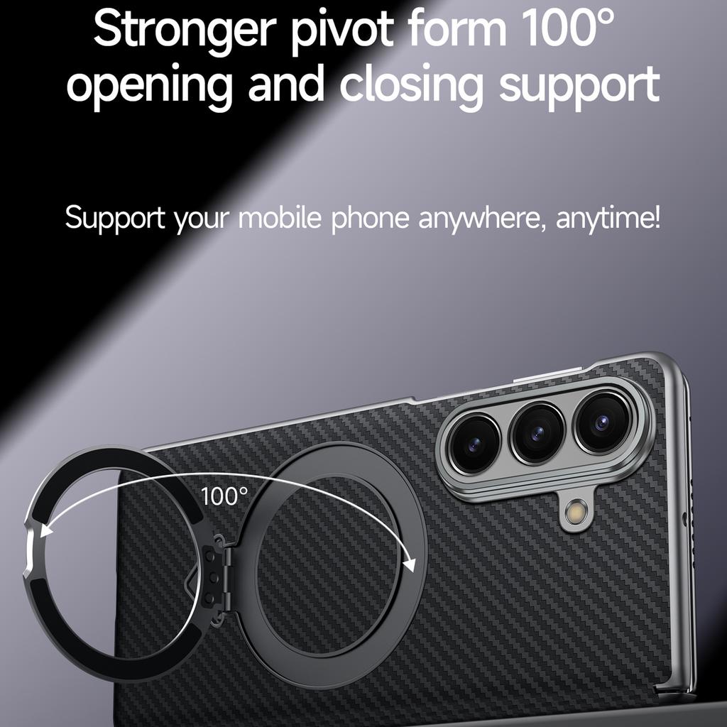 SULADA Для Samsung Galaxy Z Fold7 5G Магнитный чехол Подставка PU + PC Чехол для телефона Текстура углеродного волокна