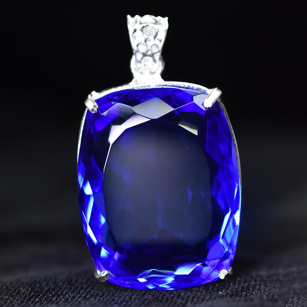AAA++ CERTIFIED 141.7 Ct Sapphire 925 Sterling Silver Blue Gems Cushion Pendant MY-PD-126-NS