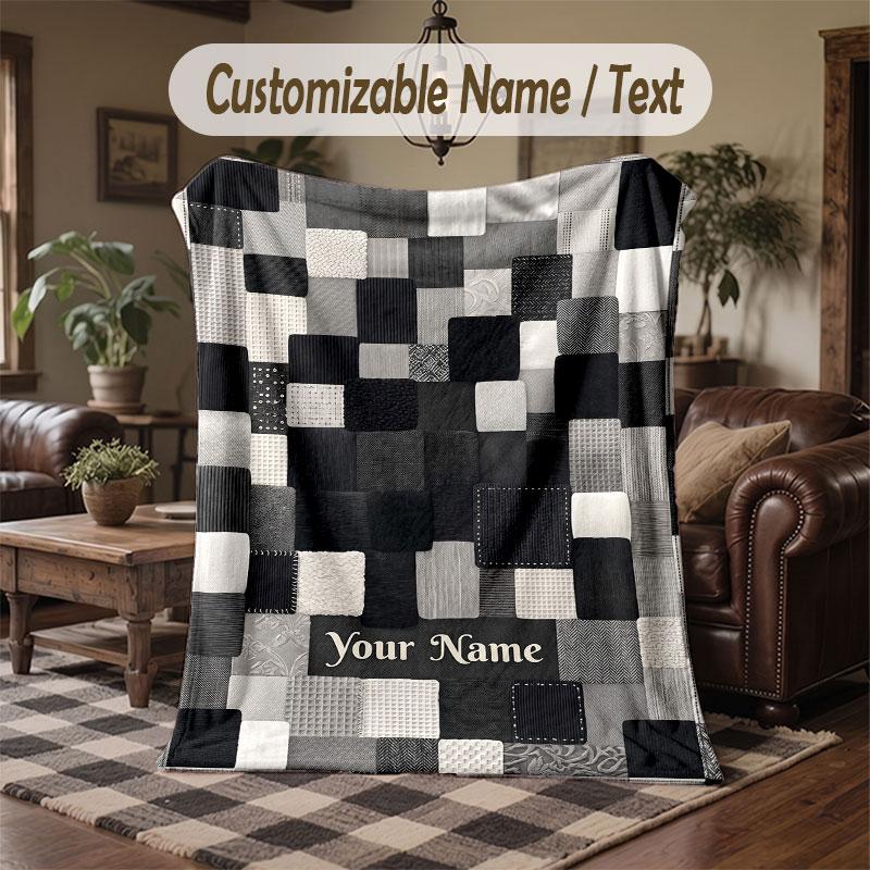 Quilt Theme Throw Blanket Custom Name Text Personalized Blanket Soft Cozy Blanket for Home Sofa Bed