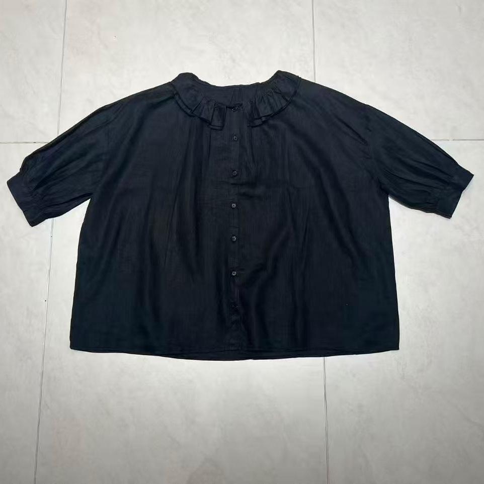1116 summer new women's ramie doll shirt top cardigan retro literary style ins casual short sleeves