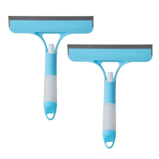 2Pcs 3-in-1 Window Cleaning Scraper with Sprayer Ergonomic Handle Built-in Spray Bottle Cleaning Brush Glass Cleaner Tool