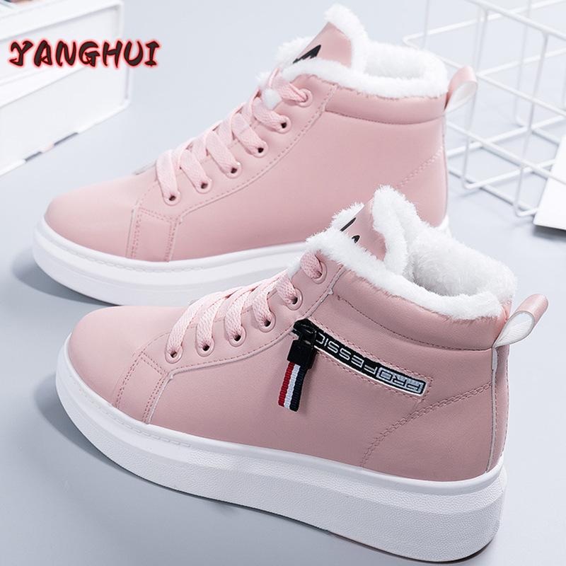 2024 Winter New Plush Round Toe Thick Soled Sneakers Women's Waterproof Comfortable Warm Snow Boots Light Outdoor Large Shoes