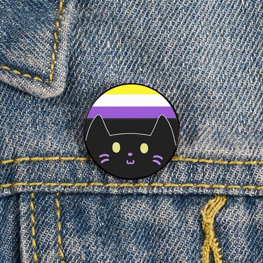 Cute Rainbow Cat Brooch Breastpin Colorful Stripe Badge Exquisite Kitty Enamel Pin Gift