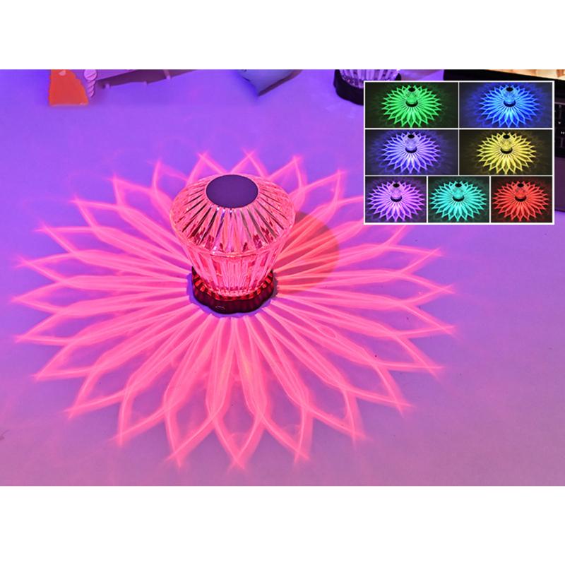 Led Crystal Table Lamp Lotus Light Projector Charging Colorful Romantic Diamond Atmosphere Night