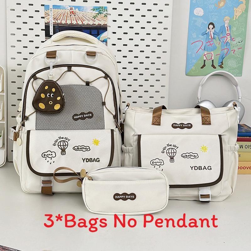 Letter Embroidery Cartoon Student Lightweigh Backpack Three Piece For Use School