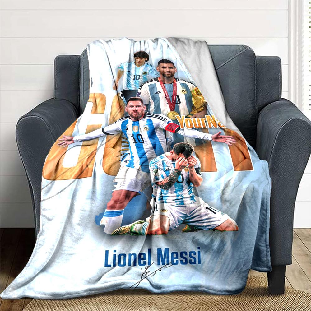 Messi Customize Text Blanket Multi-purpose Personalized Blanket Warmthful Decor Great for Office Chair Bedding Living Room Livingroom All-Season Use