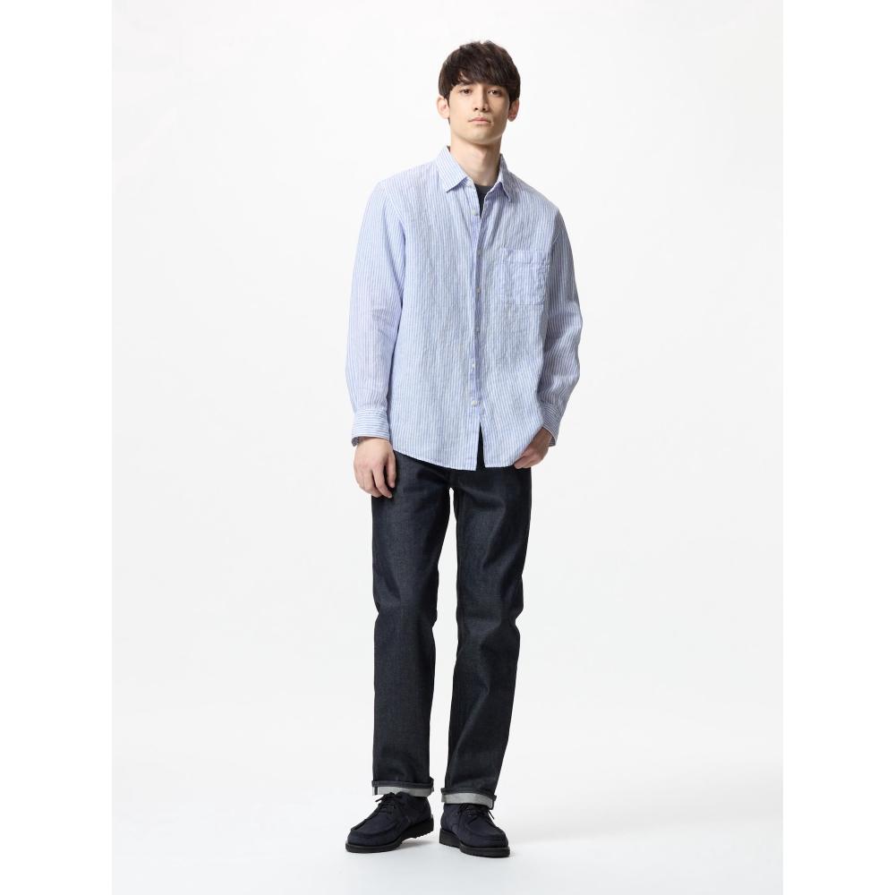 Uniqlo Рубашка из льна премиум-класса с длинным рукавом в полоску B