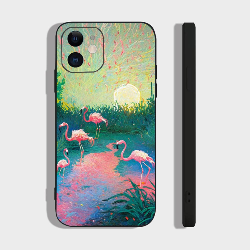 Чехол для телефона Фламинго для iPhone 17 Air 16 15 14 13 Pro Max 11 12 Черный Силиконовый Чехол